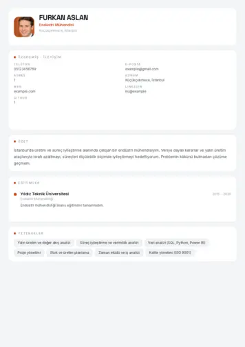 Endüstri Mühendisi CV Örnekleri cv indir